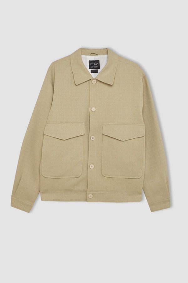 DEFACTO DEFACTO Relax Fit Polo Collar Lined Linen Jacket Coat