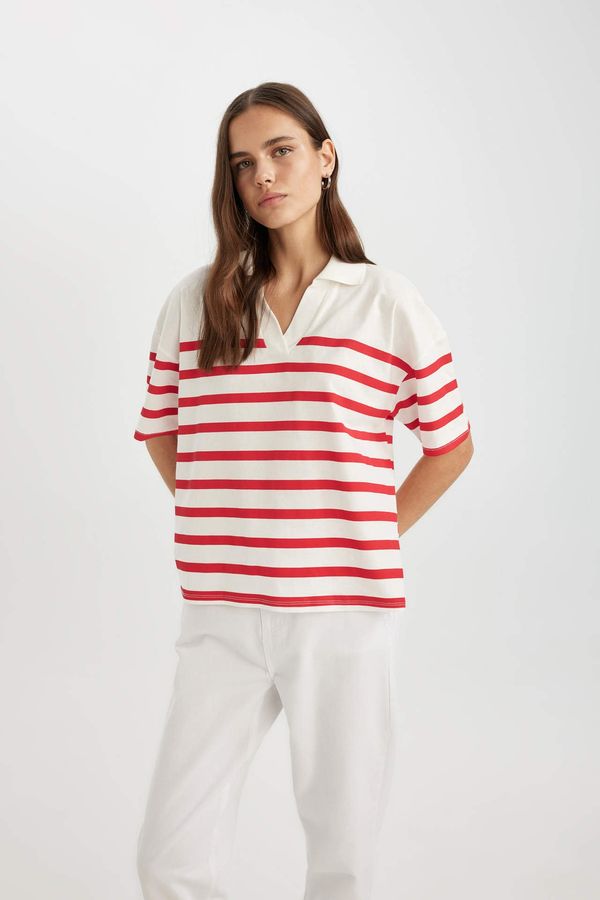 DEFACTO DEFACTO Relax Fit Polo Collar Striped Short Sleeve Polo T-Shirt