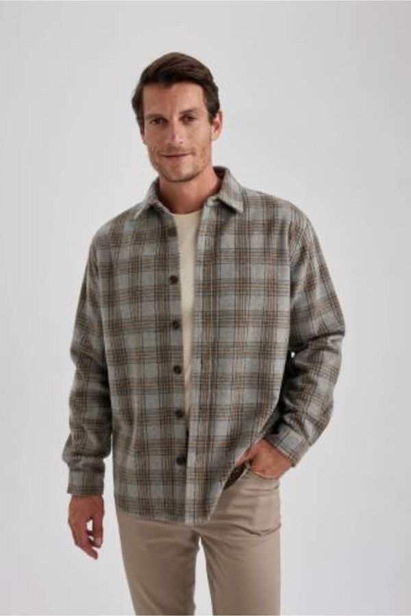 DEFACTO DEFACTO Relax Fit Polo Collar Thick Fabric Plaid Patterned Shirt Jacket