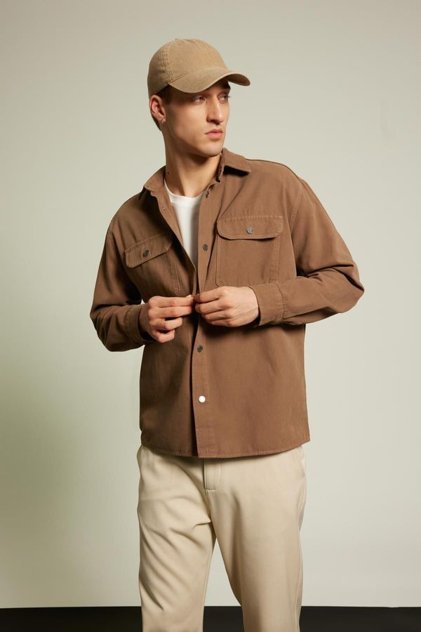 DEFACTO DEFACTO Relax Fit Polo Neck Canvas Shirt