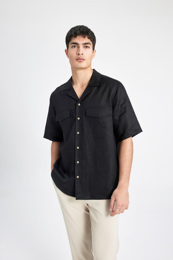 DEFACTO DEFACTO Relax Fit Polo Neck Linen Short Sleeve Shirt