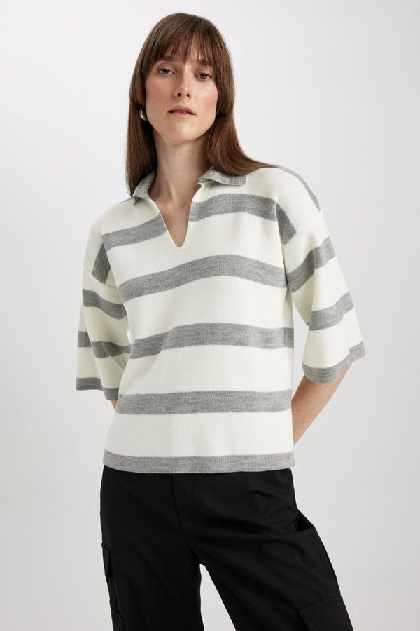 DEFACTO DEFACTO Relax Fit Polo Neck Striped Knitwear T-Shirt