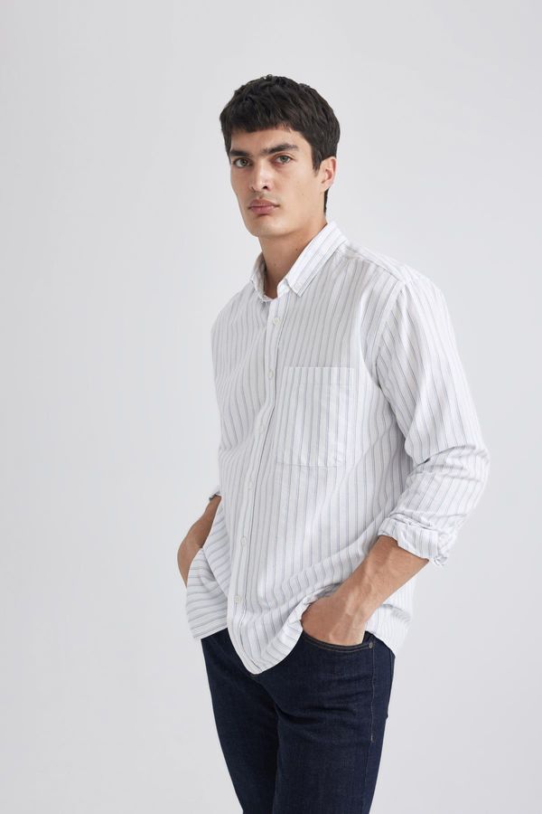 DEFACTO DEFACTO Relax Fit Polo Neck Striped Oxford Long Sleeve Shirt