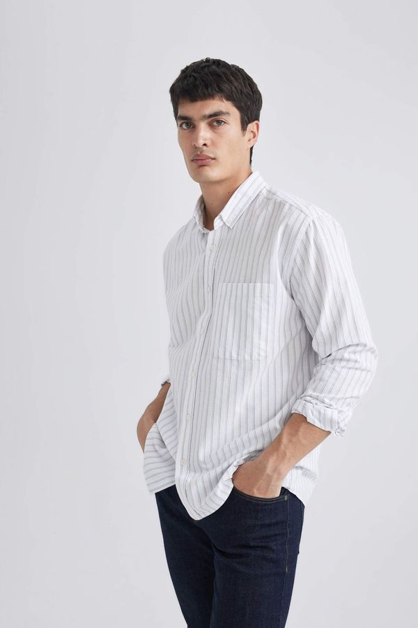 DEFACTO DEFACTO Relax Fit Polo Shirt Oxford Striped Long Sleeve Shirt