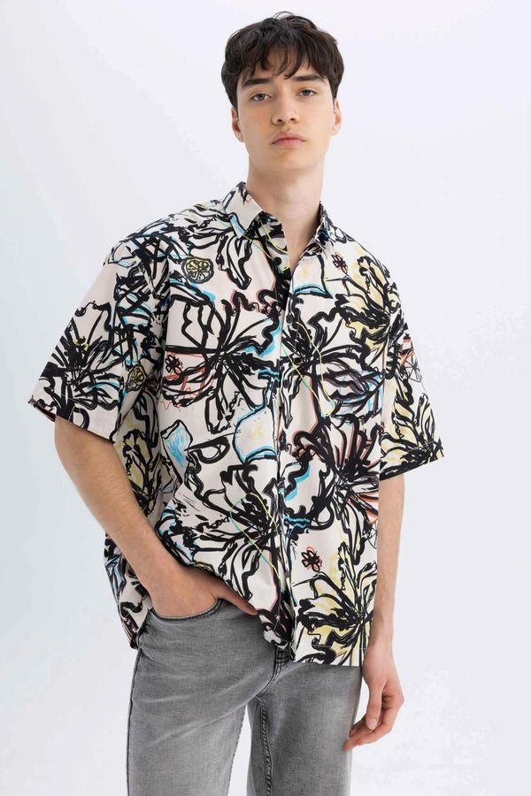 DEFACTO DEFACTO Relax Fit Printed Cotton Short Sleeve Shirt