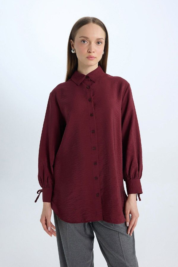 DEFACTO DEFACTO Relax Fit Shirt Collar Basic Plain Long Sleeve Shirt Tunic