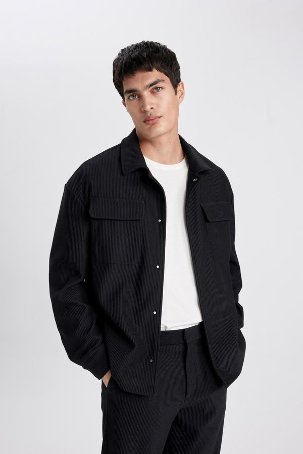 DEFACTO DEFACTO Relax Fit Shirt Collar Pleated Snap Fastener Pocket Shirt Jacket