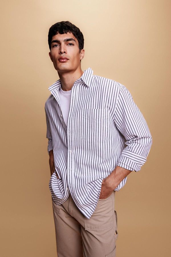 DEFACTO DEFACTO Relax Fit Striped Oxford Long Sleeve Shirt