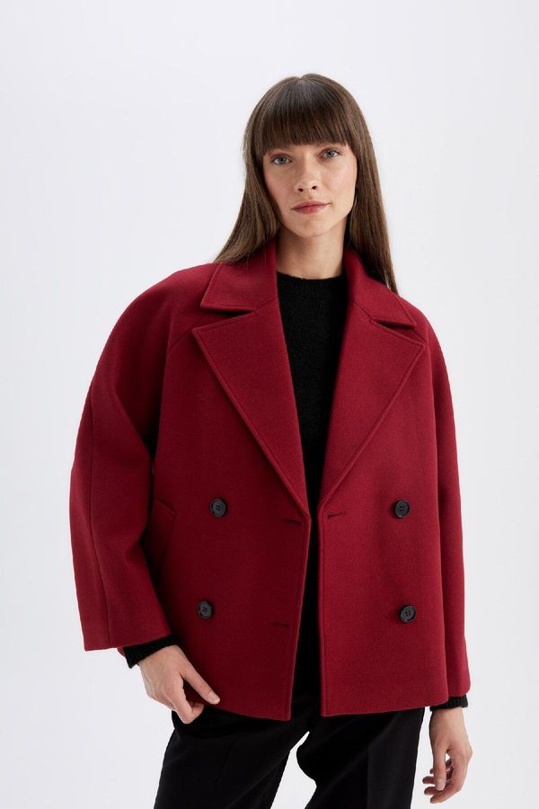 DEFACTO DEFACTO Relax Fit Tuxedo Collar Buttoned Short Cashmere Coat