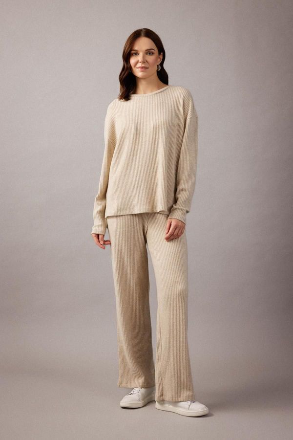 DEFACTO DEFACTO Ribbed Camisole Trousers Flayer Fit Elastic Waist Straight Leg