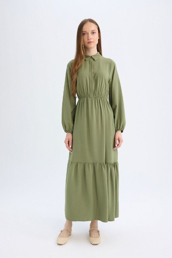 DEFACTO DEFACTO Shirt Collar Long Sleeve Maxi Dress