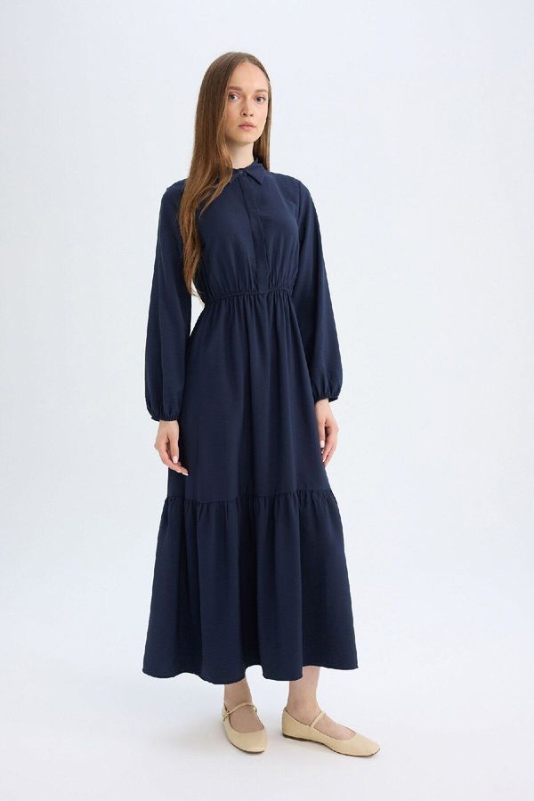 DEFACTO DEFACTO Shirt Collar Long Sleeve Maxi Dress