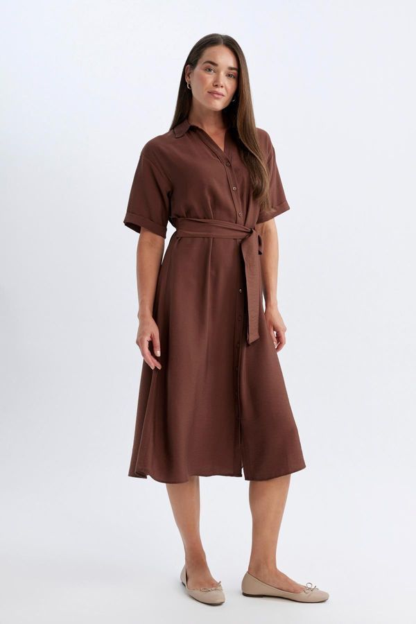 DEFACTO DEFACTO Shirt Collar Long Sleeve Midi Dress