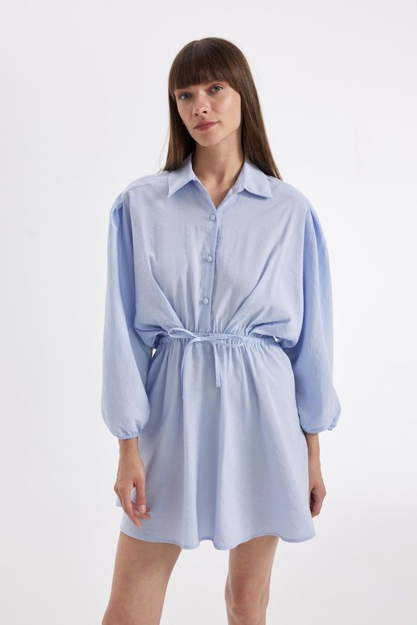 DEFACTO DEFACTO Shirt Collar Modal Half Sleeve Midi Dress