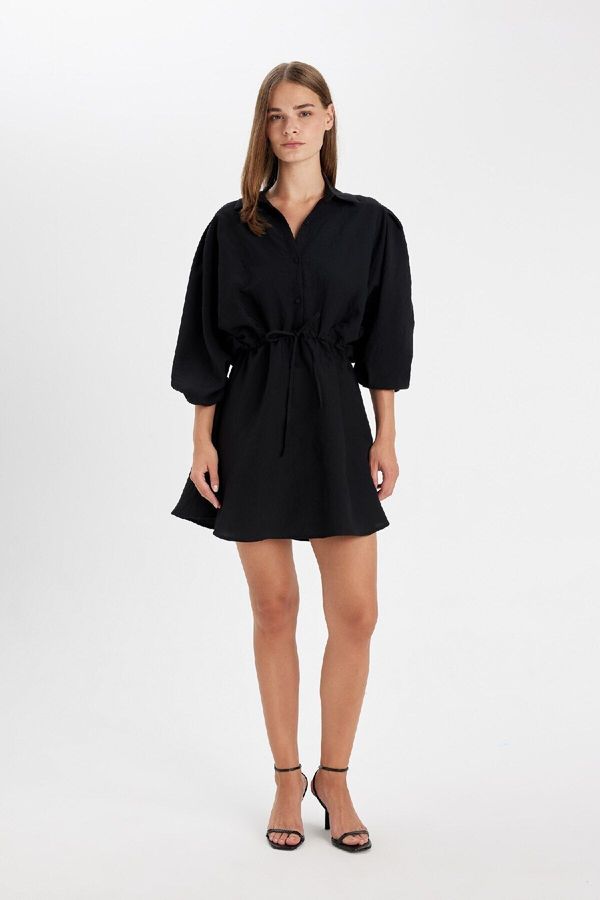 DEFACTO DEFACTO Shirt Collar Modal Long Sleeve Mini Dress