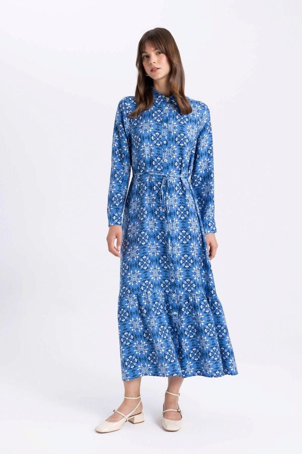 DEFACTO DEFACTO Shirt Collar Patterned Long Sleeve Maxi Dress