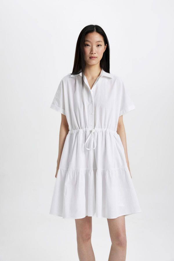 DEFACTO DEFACTO Shirt Collar Poplin Short Sleeve Midi Dress