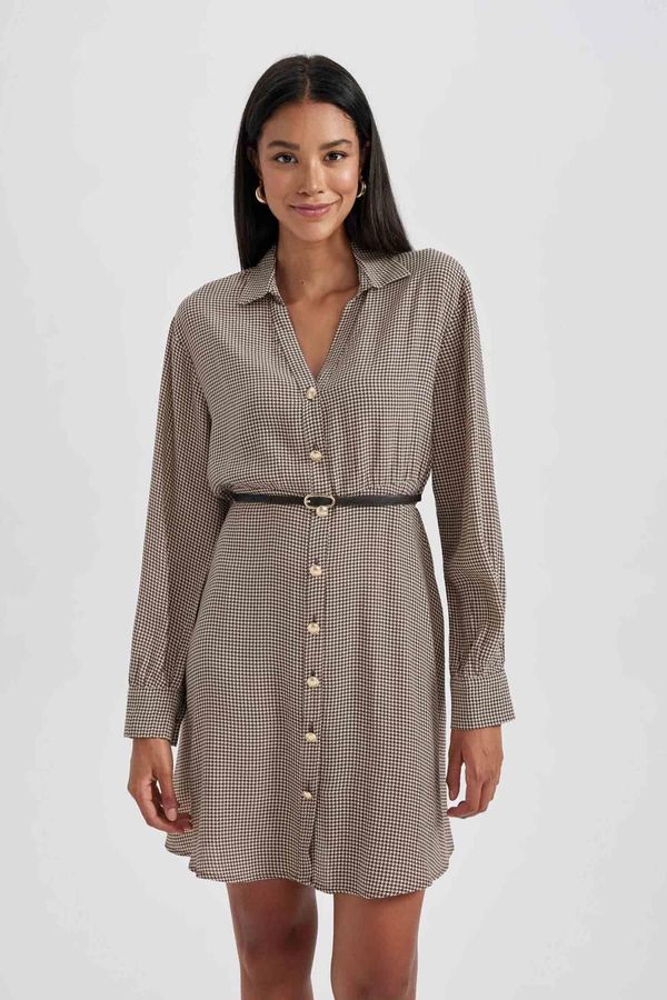 DEFACTO DEFACTO Shirt Lapel Crowbar Twill Mini Long Sleeve Dress