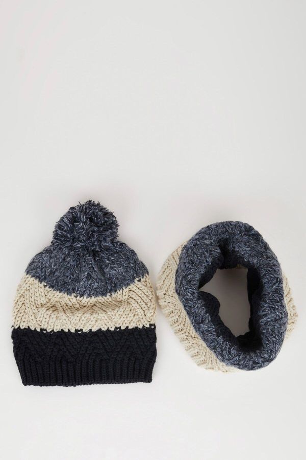 DEFACTO DEFACTO Size 2-Pack Knitted Scarf Pompom Beanie