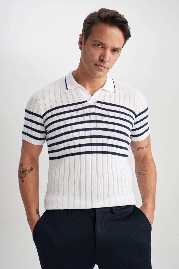 DEFACTO DEFACTO Slim Fit Polo Neck Striped Short Sleeve Knitwear T-Shirt
