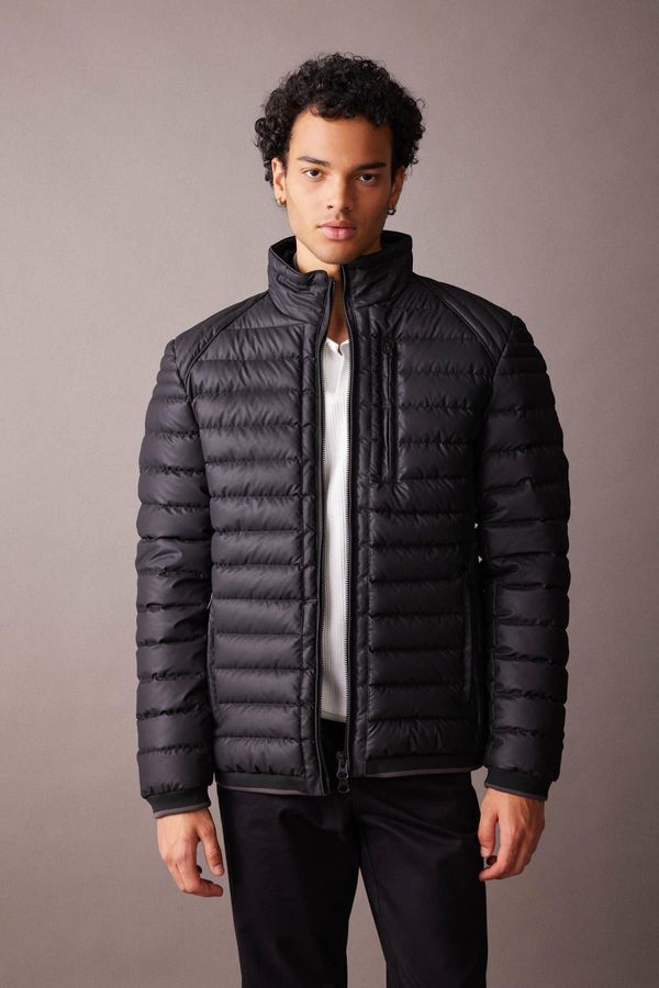 DEFACTO DEFACTO Slim Fit Stand Collar Faux Leather Puffer Jacket