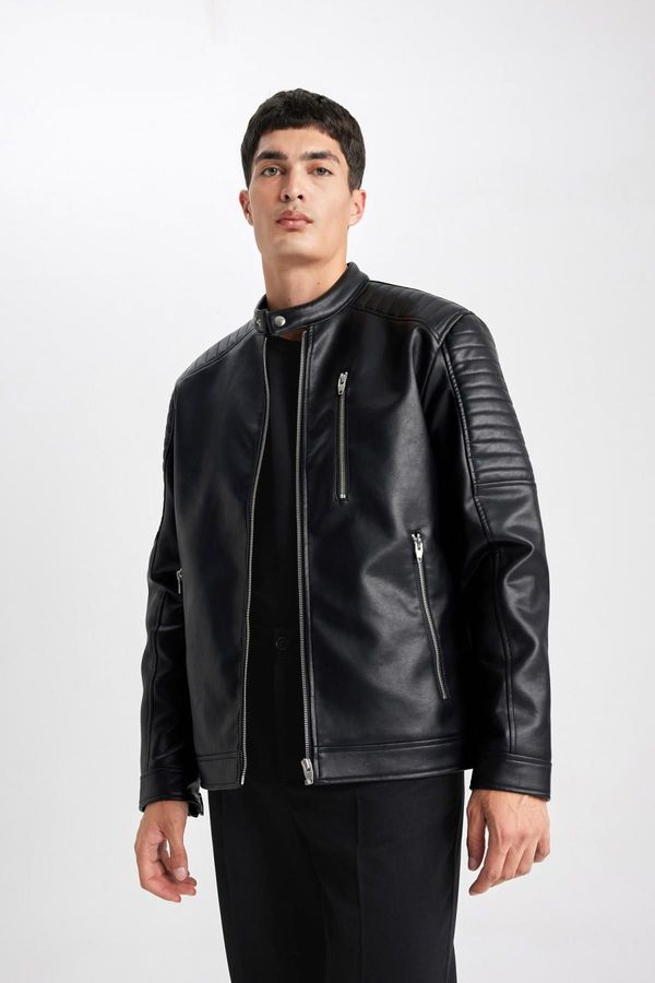 DEFACTO DEFACTO Slim Fit Valentine's Day Leather Waterproof Faux Leather Jacket