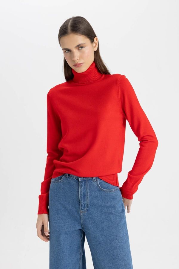 DEFACTO DEFACTO Soft Textured Turtleneck Basic Plain Red Knitwear Sweater