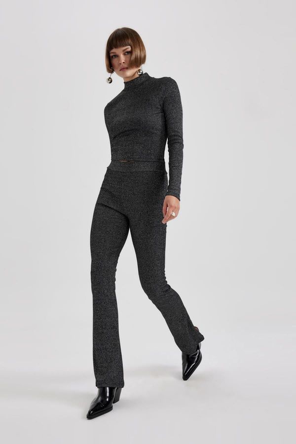 DEFACTO DEFACTO Spanish Leg Normal Waist Glitter Fabric Basic Straight Trousers