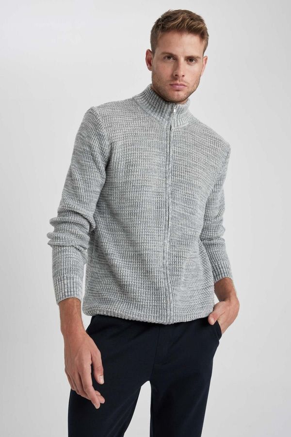 DEFACTO DEFACTO Standard Fit Half Turtleneck Waffle Cardigan