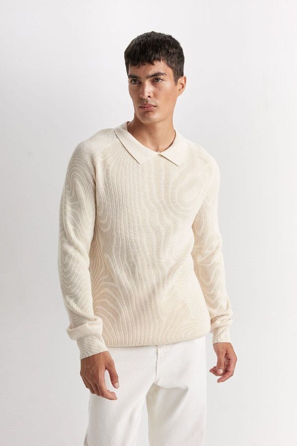 DEFACTO DEFACTO Standard Fit Polo Collar Basic Plain Knitwear Sweater