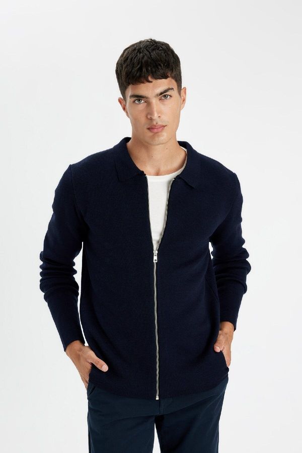 DEFACTO DEFACTO Standard Fit Polo Neck Cardigan