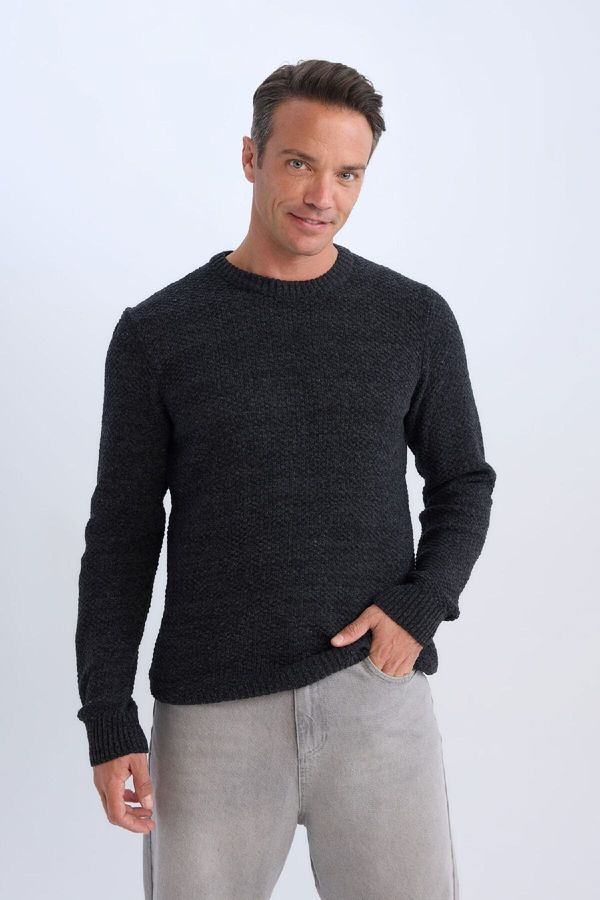 DEFACTO DEFACTO Standard Fit Regular Cut Crew Neck Textured Basic Plain Knitwear Sweater