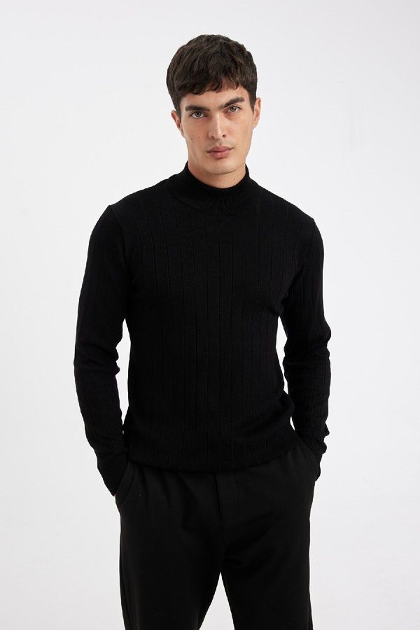 DEFACTO DEFACTO Standard Fit Regular Cut Half Turtleneck Jacquard Knit Sweater