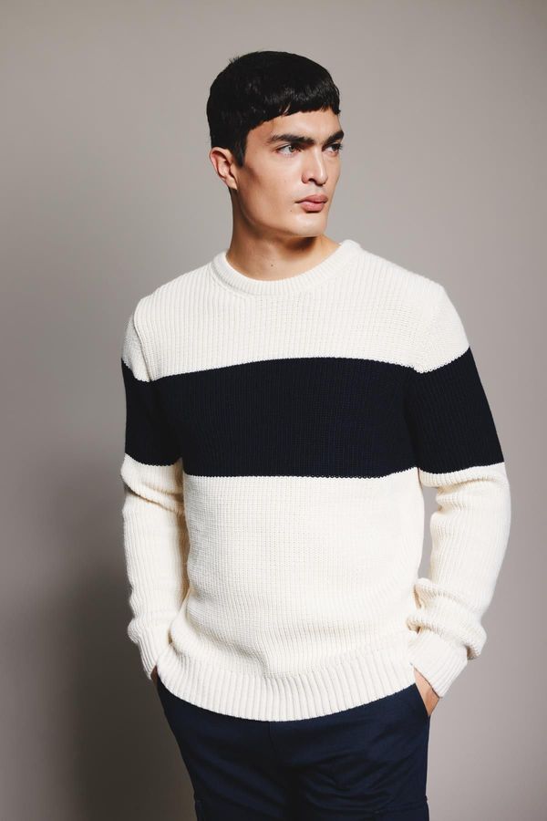 DEFACTO DEFACTO Standard Fit Striped Crew Neck Sweater