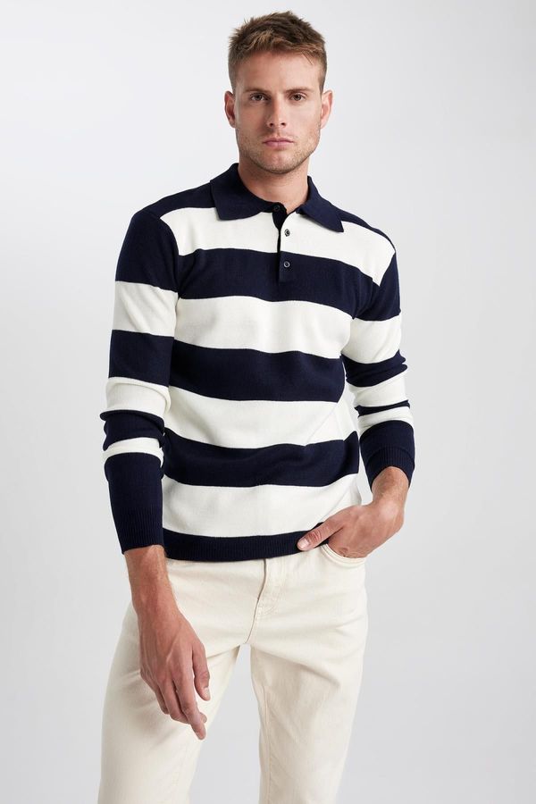 DEFACTO DEFACTO Standard Fit Striped Polo Neck Sweater