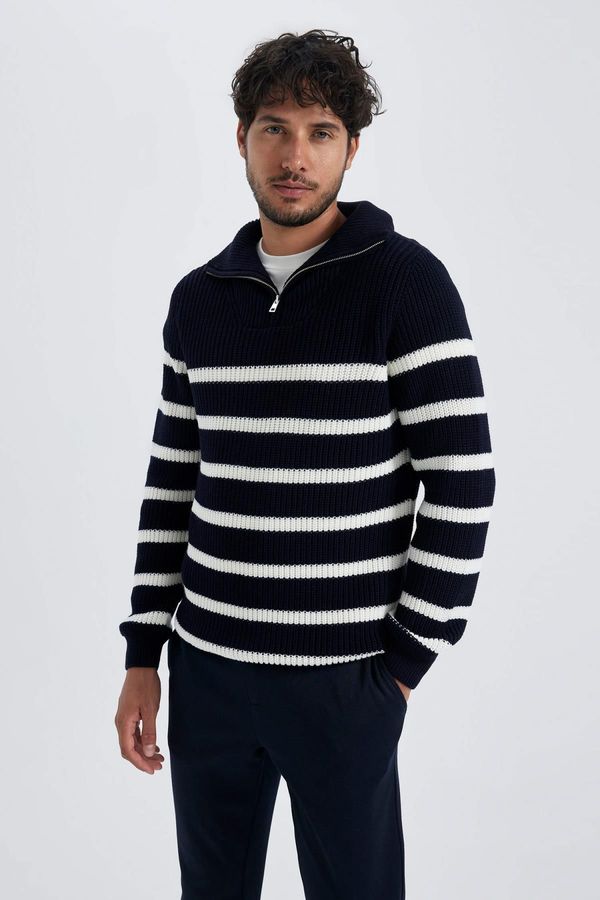 DEFACTO DEFACTO Standard Fit Striped Stand Collar Sweater