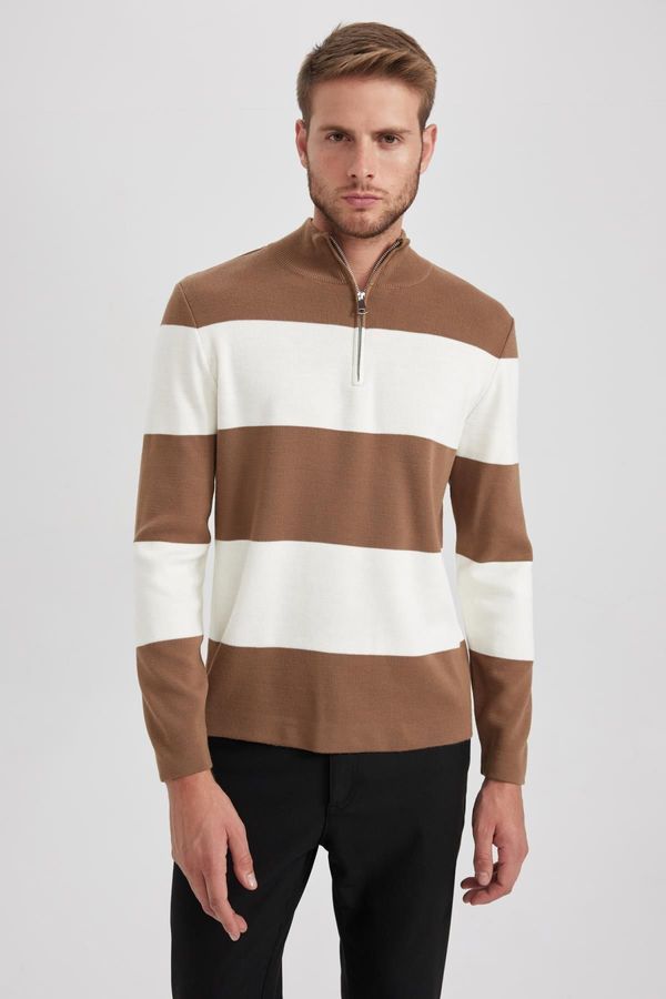 DEFACTO DEFACTO Standard Fit Striped Stand Collar Sweater