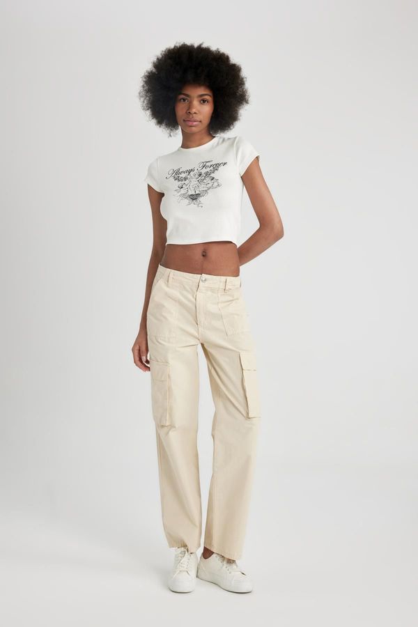 DEFACTO DEFACTO Straight Fit Cargo Pocket High Waist Standard Length Gabardine Trousers