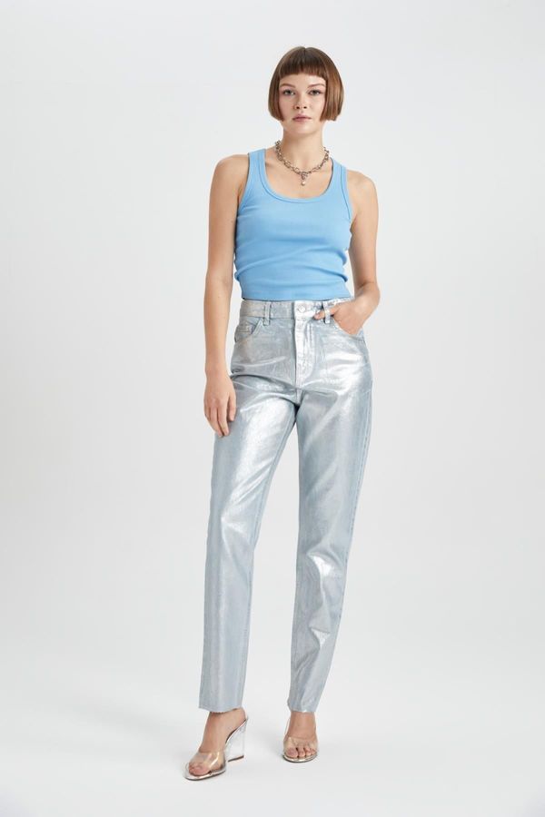 DEFACTO DEFACTO Straight Fit Regular Fit Regular Waist Tube Leg Ankle Length Metallic Jean Pants