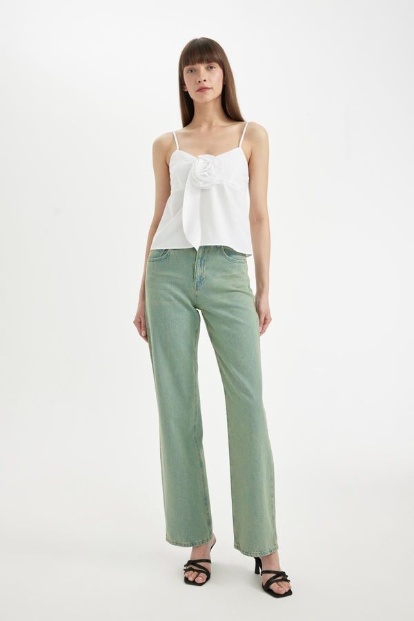 DEFACTO DEFACTO Straight Wide High Waist Long Jean Washed Trousers