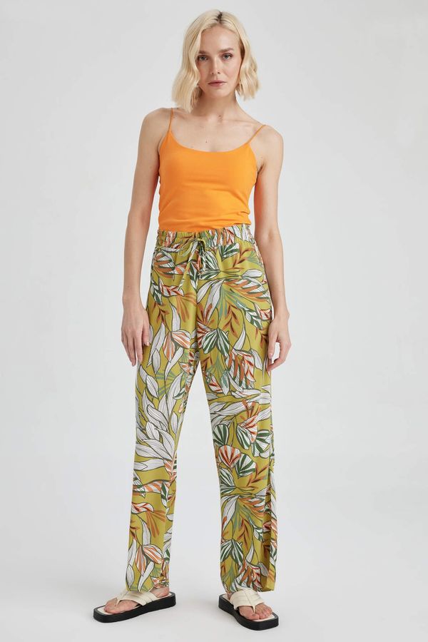 DEFACTO DEFACTO Traditional Patterned High Waist Wide Leg Pocketed Viscose Trousers
