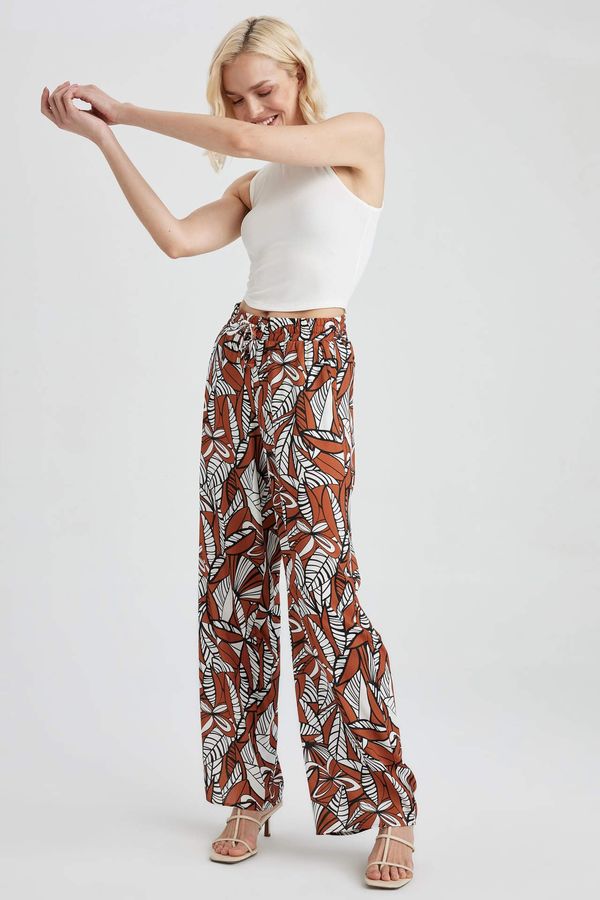 DEFACTO DEFACTO Traditional Patterned High Waist Wide Leg Pocketed Viscose Trousers