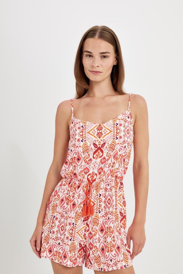 DEFACTO DEFACTO Tropical Patterned Strappy Short Jumpsuit