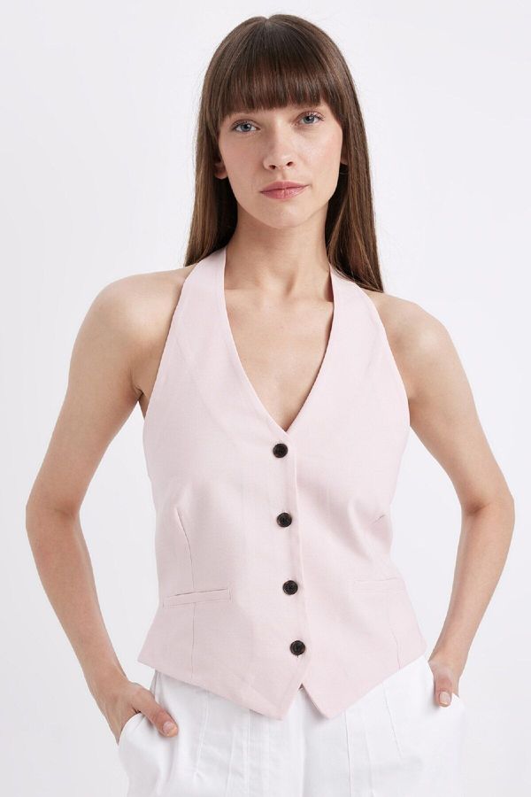 DEFACTO DEFACTO V Neck Buttoned Basic Plain Blazer Vest