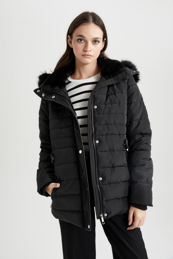 DEFACTO DEFACTO Water Repellent Detachable Faux Für Hooded Quilted Coat