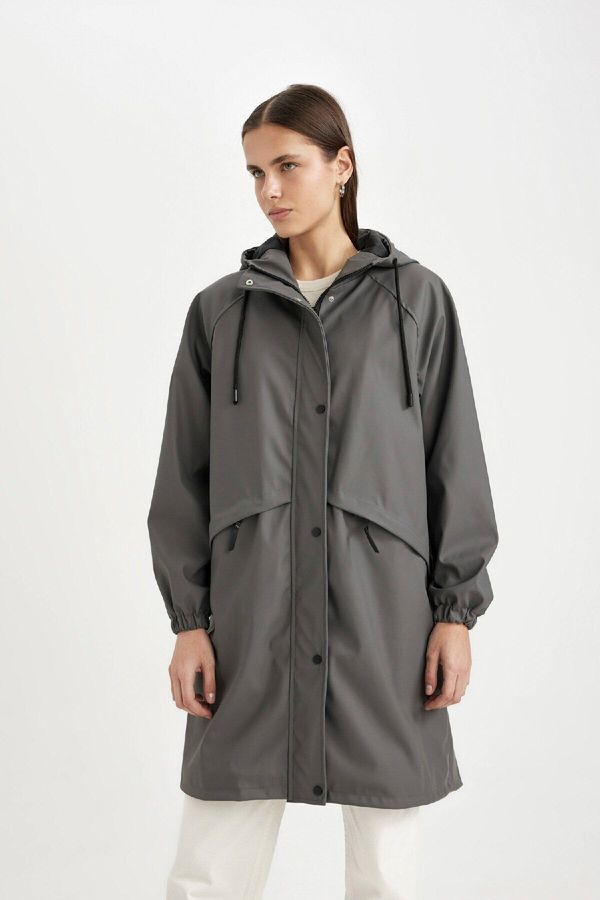 DEFACTO DEFACTO Water Repellent Regular Fit Hooded Long Raincoat