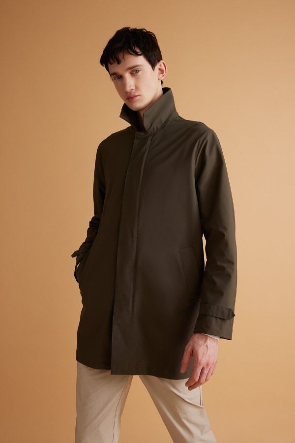 DEFACTO DEFACTO Water Repellent Windproof Slim Fit Parka Coat Slim Cut Polo Collar Zippered Pocket