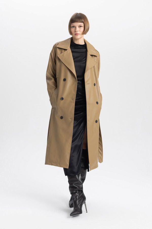 DEFACTO DEFACTO Waterproof Regular Fit Faux Leather Trench Coat