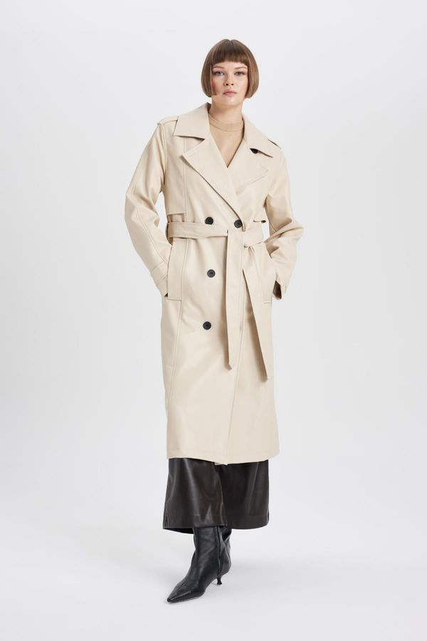 DEFACTO DEFACTO Waterproof Regular Fit Faux Leather Trench Coat