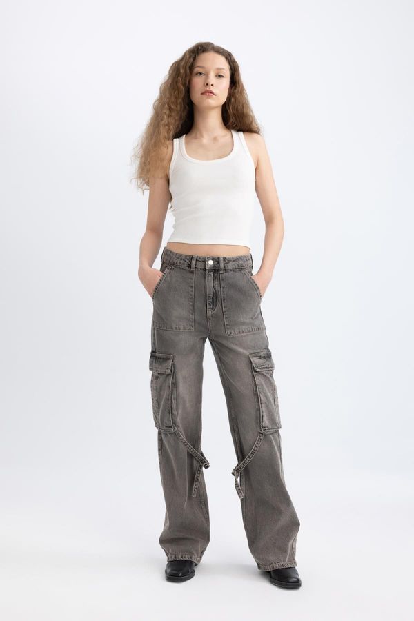 DEFACTO DEFACTO Wide Leg Cargo High Waist Wide Leg Long Jeans